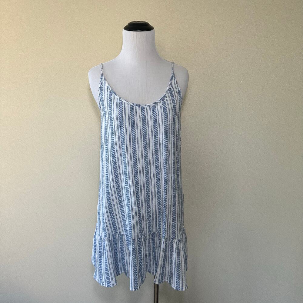 J.Crew Flounce Hem Beach Pool Mini Dress Blue White Striped Cotton Size XS
